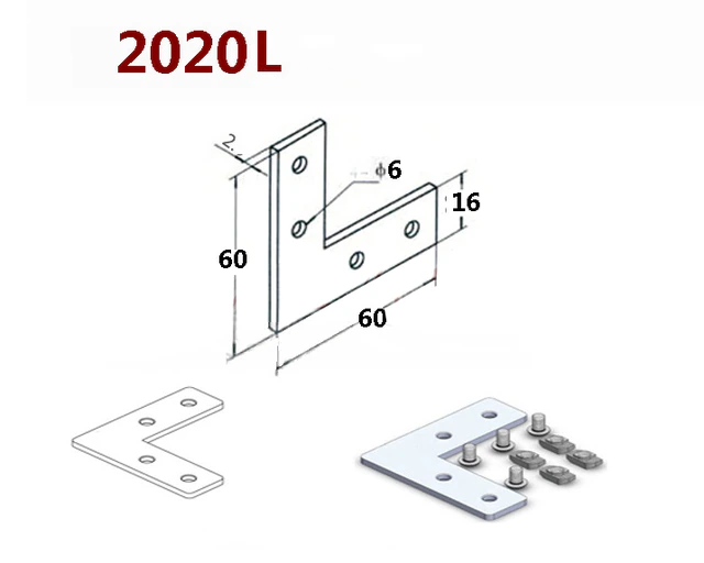 Connector-Connecting-Aluminum-Profile-Durable-Plate-2020L.webp L-type T-type cross connection 2020L - الصورة 1
