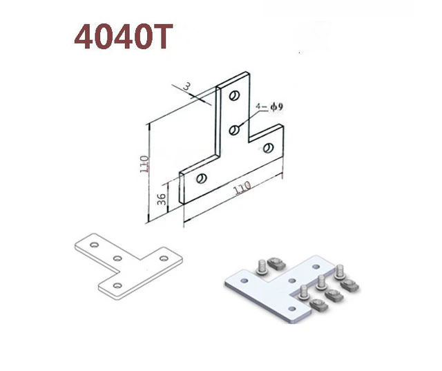 Connector-Connecting-Aluminum-Profile-Durable-Plate-4040T.jpg.webp L-type T-type cross connection 4040T - الصورة 1