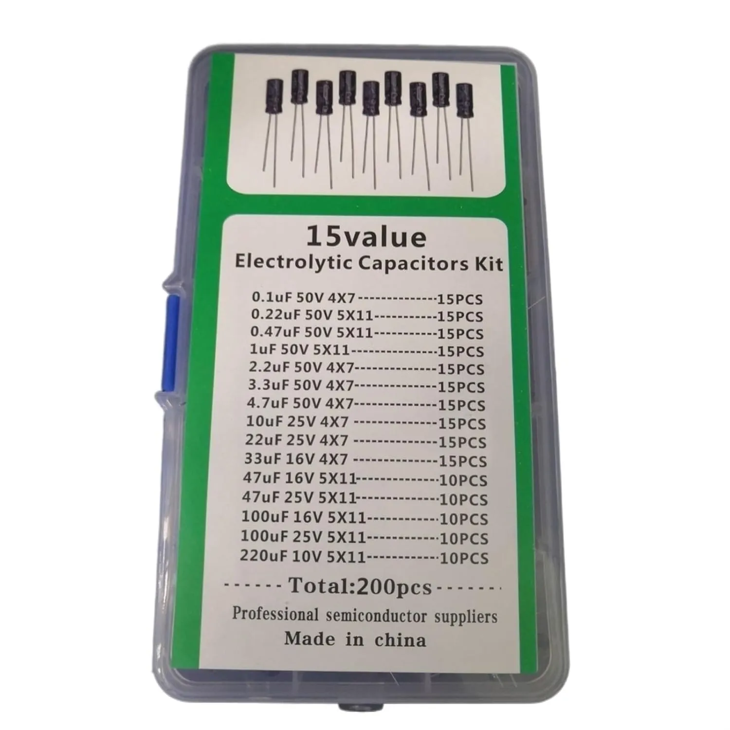 61YDjXDT61L._SL1500_ (1) طقم مكثفات كهربائية من الألومنيوم - 15Value 200PCS - الصورة 1